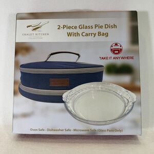 Chalet Kitchen Glass Pie Dish With Carry Bag "Take It Anywhere" Baking Blue NEW